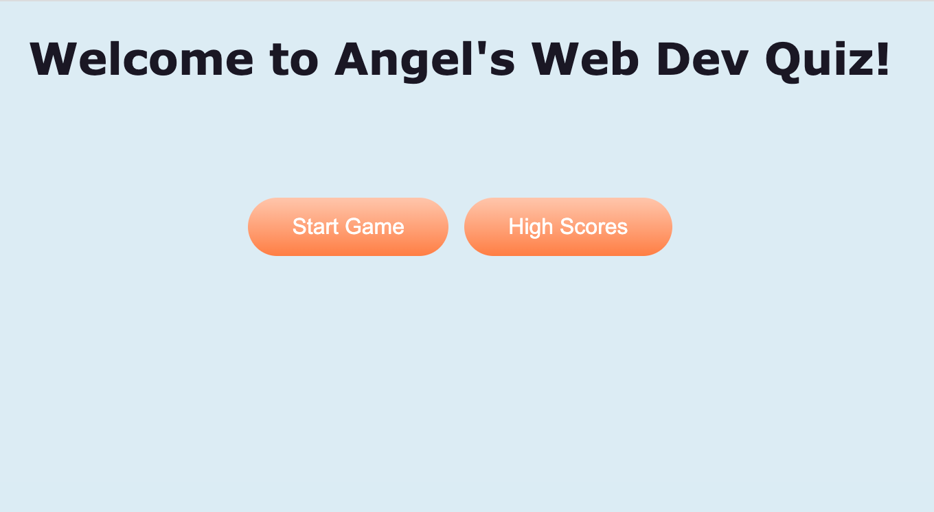 Screenshot of Home Page of Code Quiz Website